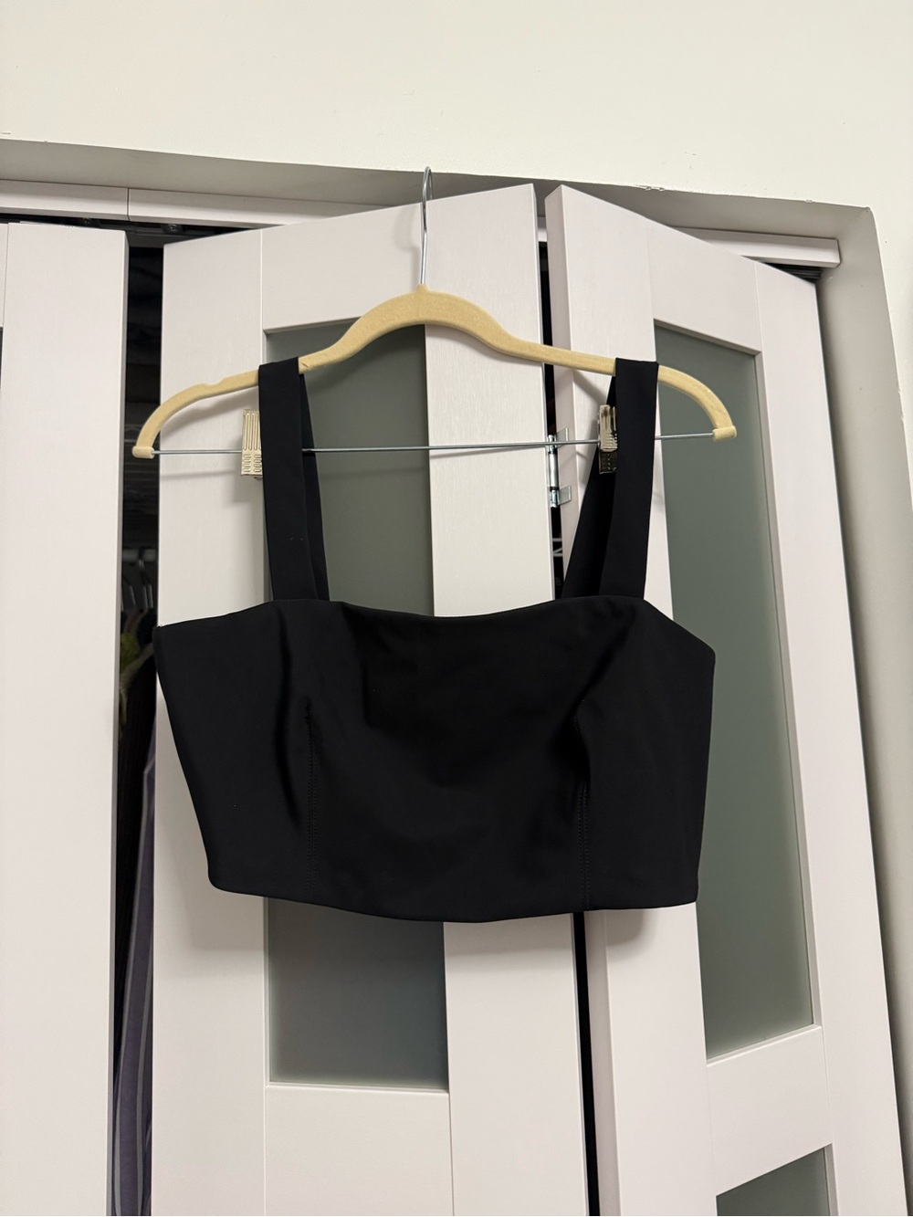 Theory Black Square-Neck Crop Tank with Wide Straps